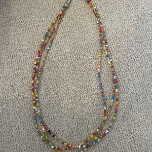 Vintage multi-strand Beaded Necklace 3 strands multi-color old art beads glass